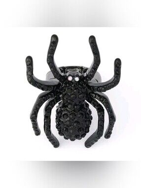 Betsey Johnson Black Crystal Encrusted Spider Cocktail Stretch Ring, NEW IN BOX